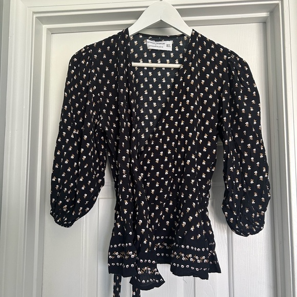 Faithful The Brand X Anthropologie Black and Yellow Floral Wrap Top - Picture 2 of 5